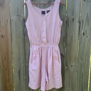LizSport Striped Jumpsuit Romper Pockets Lg